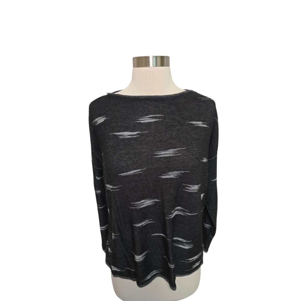 Eileen Fisher Sweater Womens Size Small Top Ikat Jacquard Boat‎ Neck Sleeve Gray
